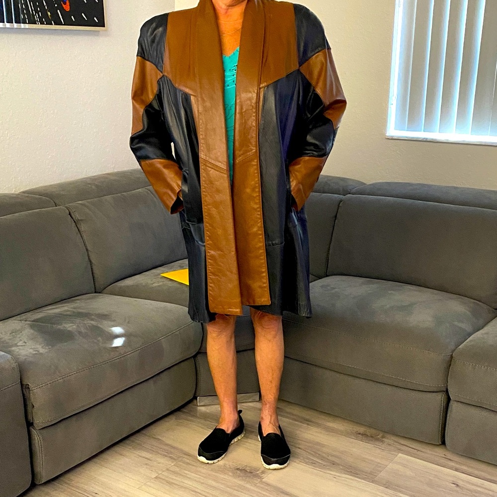 Tibor Brown and Black Leather Coat